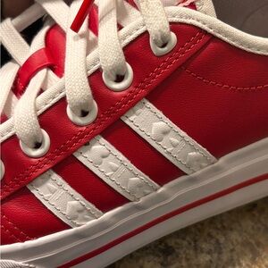 Adidas Kids Red and White Striped Sneakers